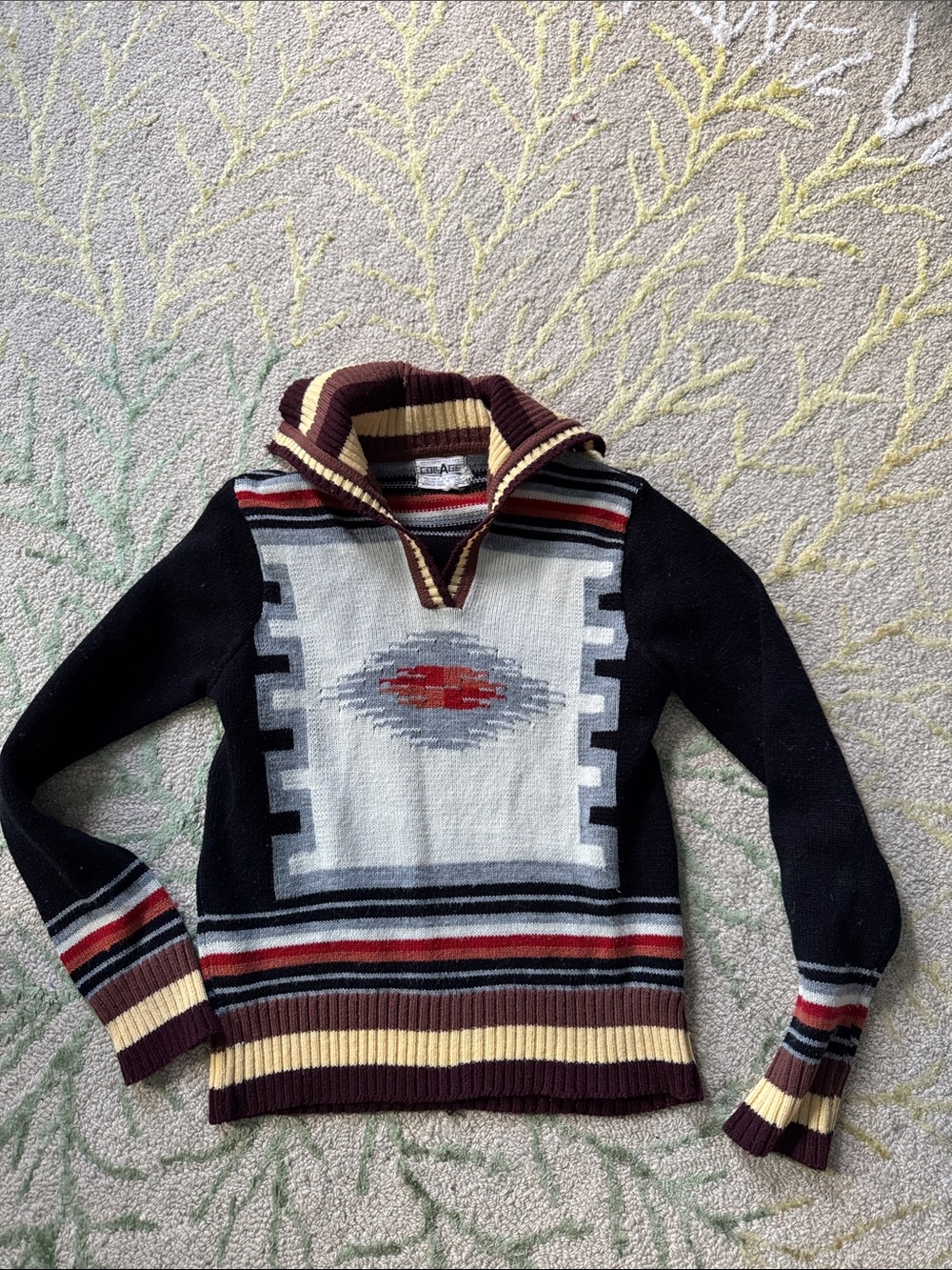 Genuine 1970 geometric acrylic sweater small